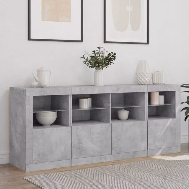 Berkfield Home Sideboard with Integrated LED Lights in Concrete Grey, W/D/H: 163 x 37 x 67 cm – 1