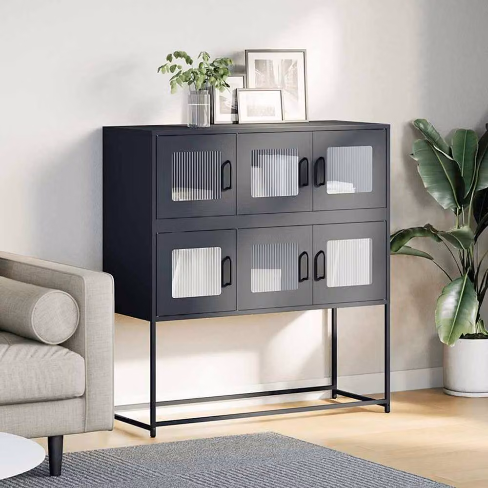 Berkfield Home Anthracite Industrial Sideboard in Matt Grey Metal, W: 100.5 cm, D: 39 cm, H: 107 cm – 2