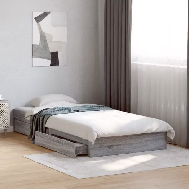 Berkfield Home Modern Bed Frame with Drawers in Grey Sonoma, W: 100 cm, L: 200 cm – 1