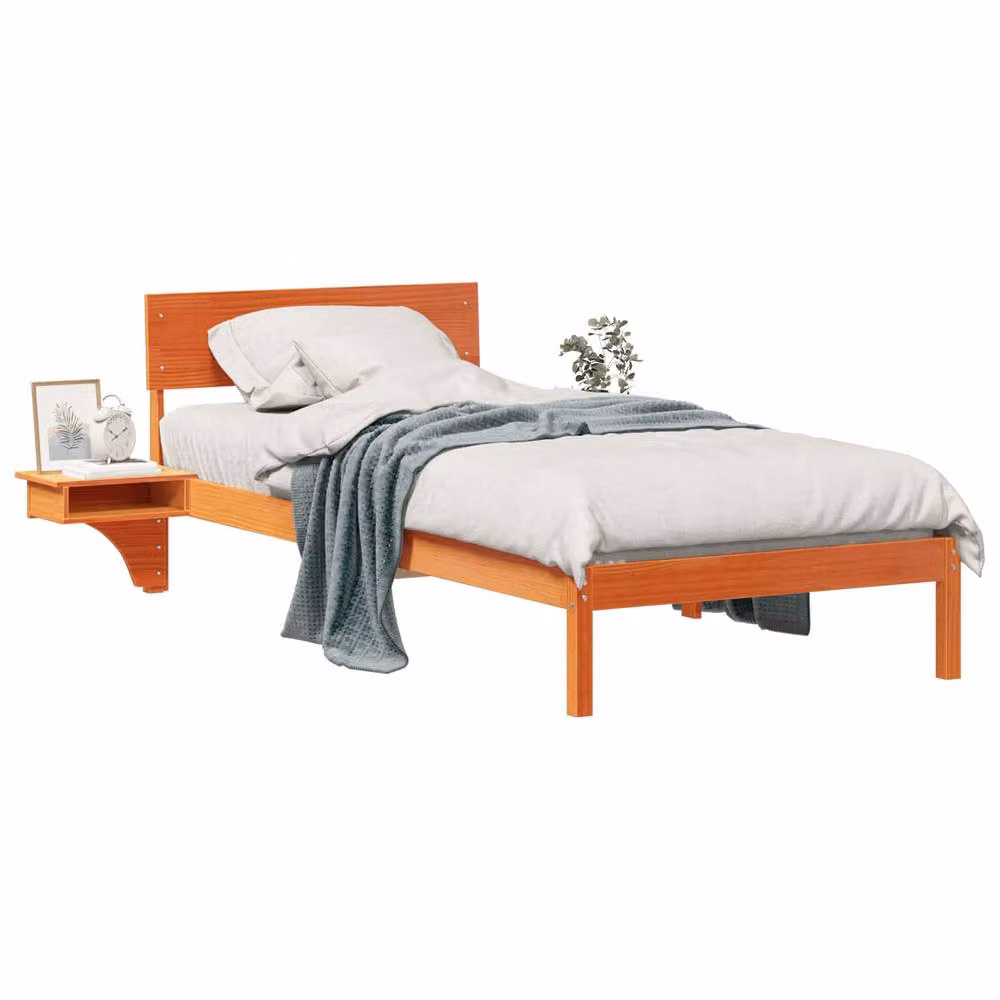 Berkfield Home Solid Pine Wood Bed Frame with Headboard in Wax Brown W/D/H: 100 x 200 cm – 2