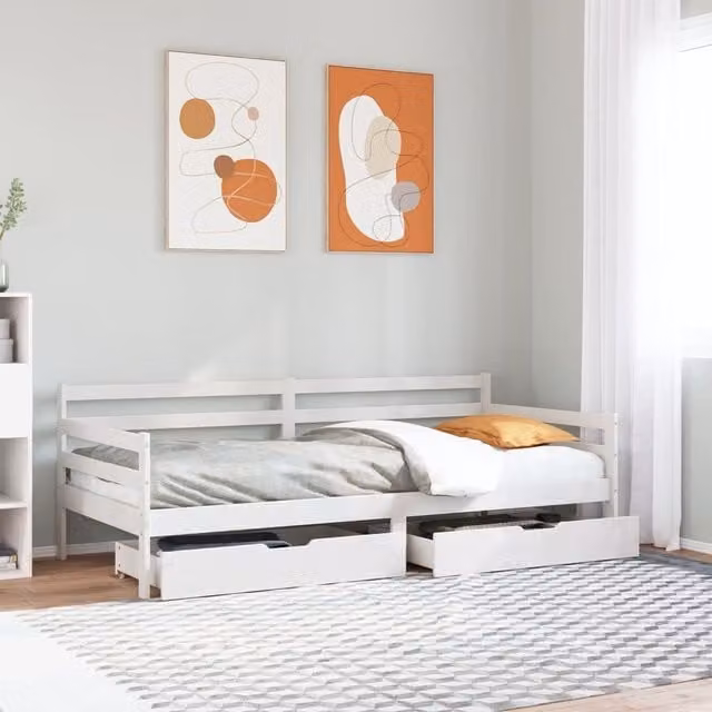 Berkfield Home Solid Wood Single Daybed with Drawers, White, W/D/H: 90 x 190 cm