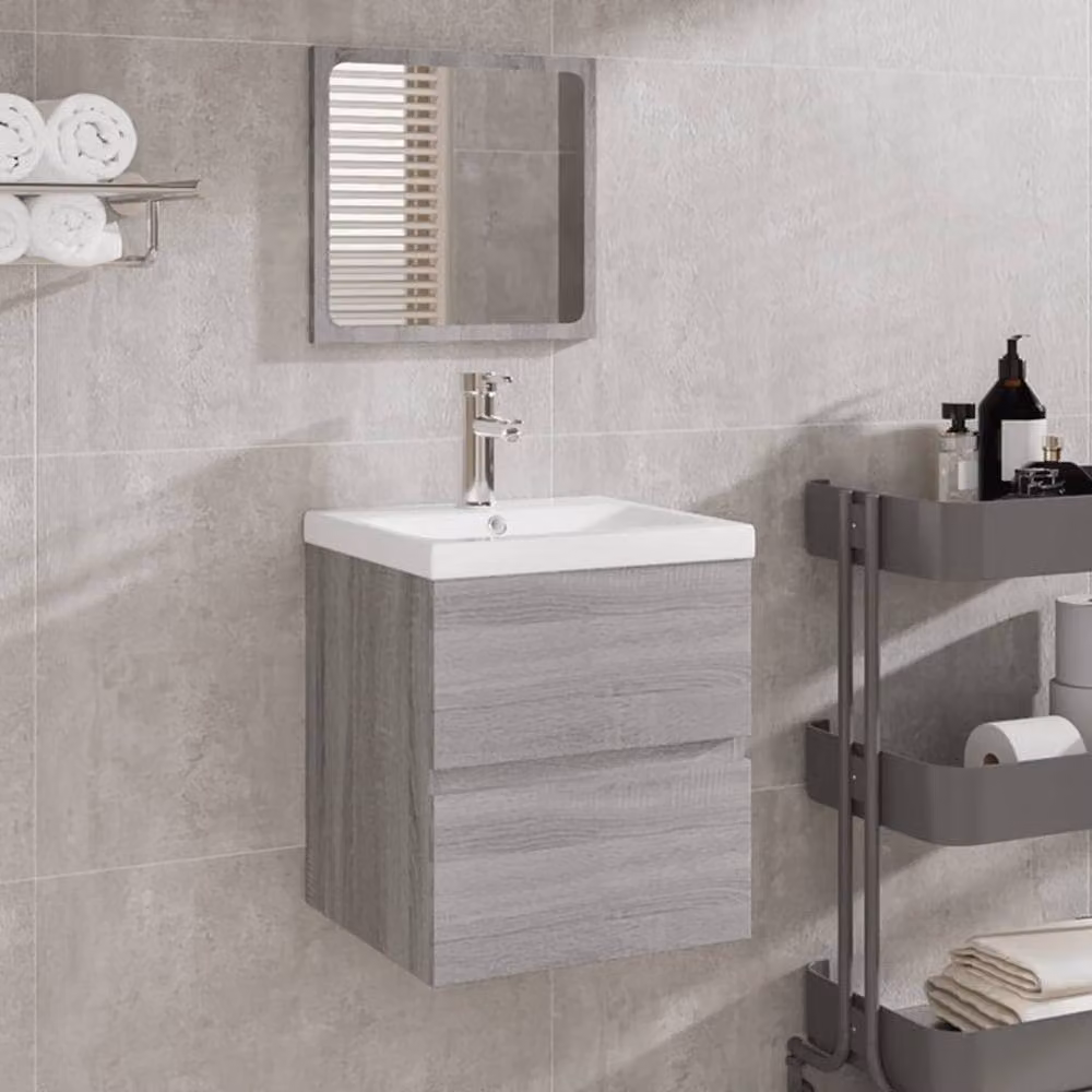 Berkfield Home Wall Mounted Bathroom Sink Cabinet with Basin and Mirror in Grey Sonoma Matt Finish – 2