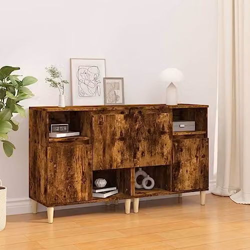 vidaXL Set of 2 Smoked Oak Sideboards in Engineered Wood, W: 60 cm, D: 35 cm, H: 70 cm – 2