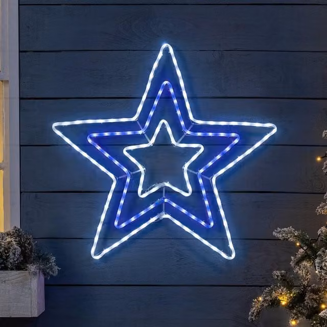 Christow Christmas Star Flashing LED Rope Light Blue Outdoor Wall Decoration, 65 cm
