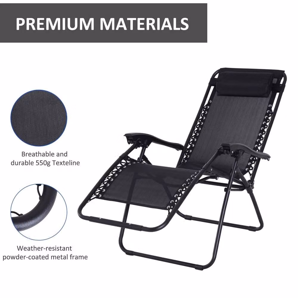 EONLION Zero Gravity Reclining Lounger Chair in Black with Adjustable Headrest and Armrests – 3