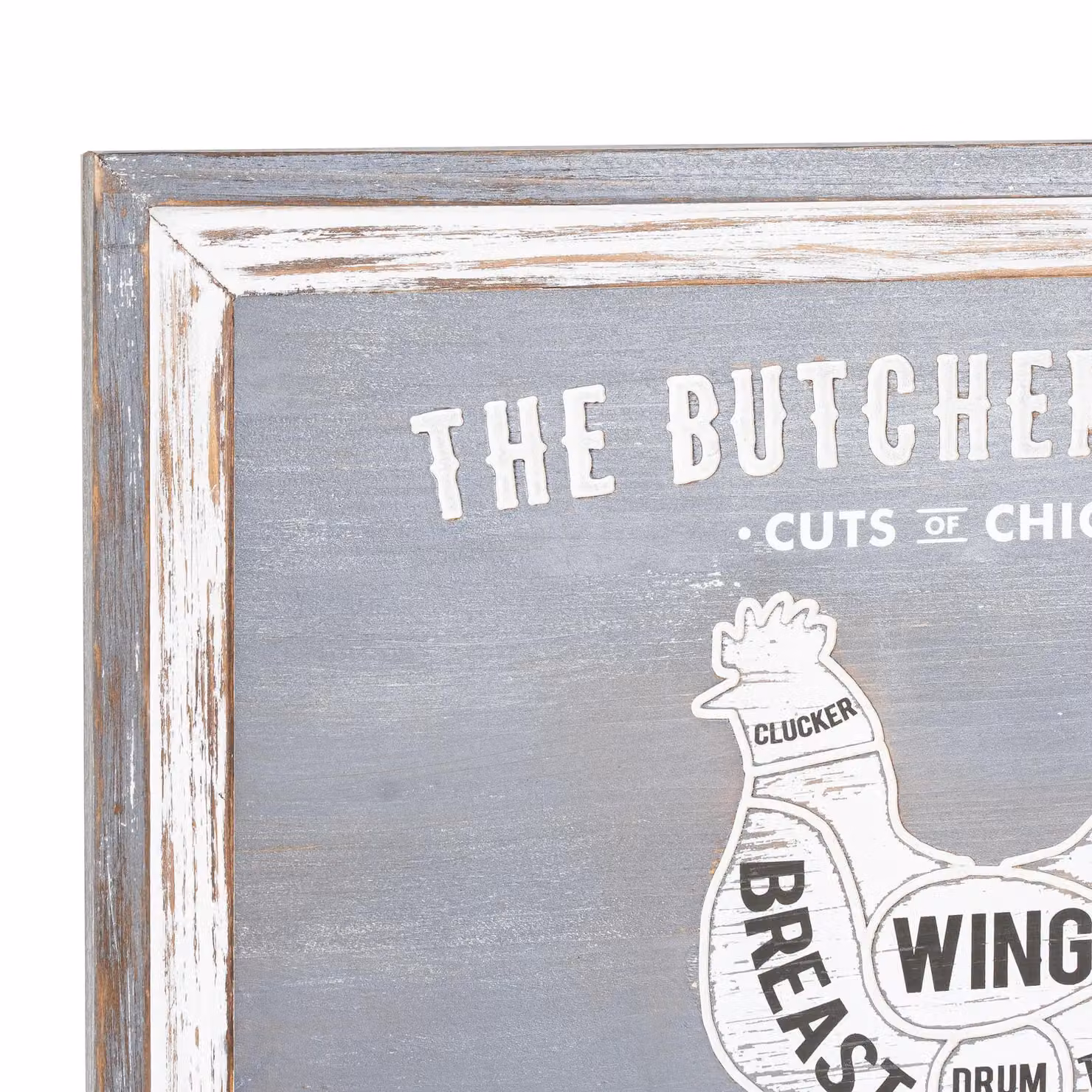 KDMD Round Rustic Wood Butchers Cuts Chicken Wall Plaque in White and Black, Diameter: 30.48 cm – 2