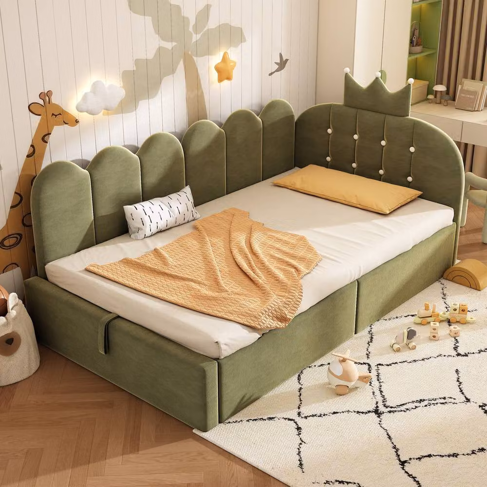 STILVORA Modern Single Daybed with Hydraulic Lift-Up Storage in Green Velvet, W/D/H: 90 x 190 cm – 3