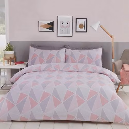 Rapport Home Polycotton Graphic Duvet Cover and Pillowcase Set in Pink, Grey and White