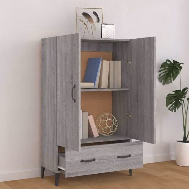 Berkfield Home Grey Sonoma Highboard in Engineered Wood W/D/H: 70 x 31 x 115 cm