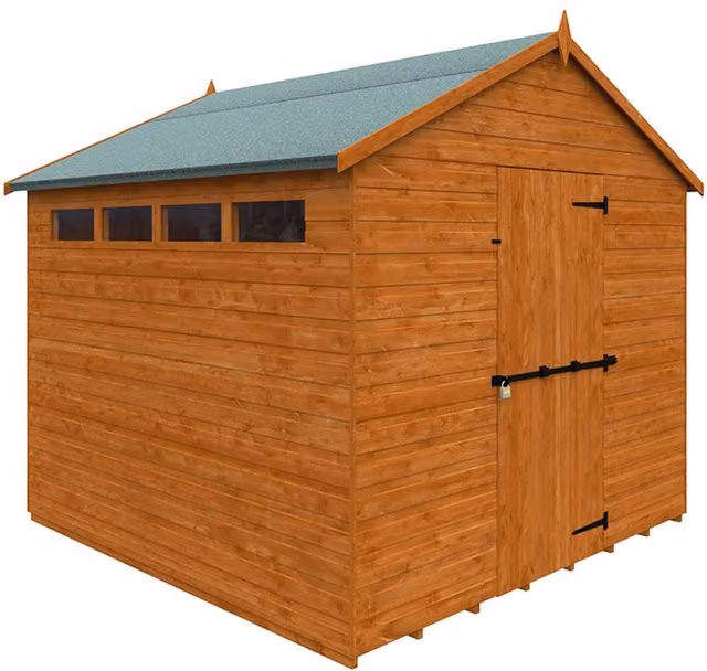 Buttercup Farm Security Apex 12mm Wooden Garden Shed in Burnt Orange