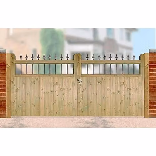 Burbage Iron Craft Hampton Low Double Driveway Garden Gate in Brown, W: 330 cm, H: 120 cm