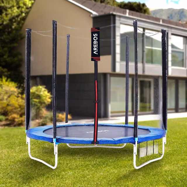 AREBOS Blue Mini Trampoline with Safety Net and UV-Resistant Padding, Diameter: 244 cm