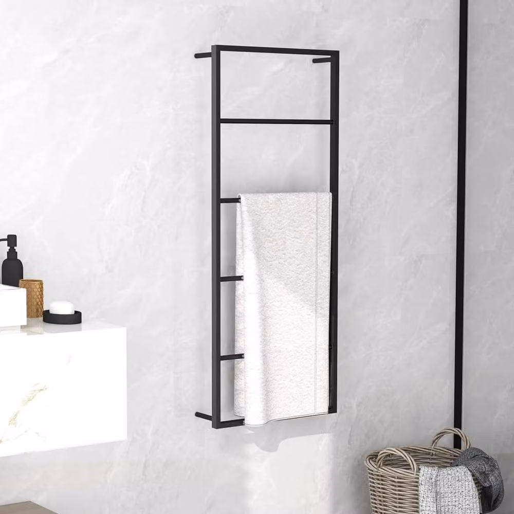 Berkfield Home Wall Mounted Metal Towel Rack in Matt Black, W/D/H: 45 x 10 x 115 cm – 2
