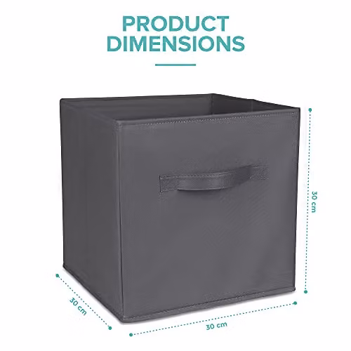 LIVIVO Set of 6 Foldable Storage Cube Boxes in Grey with Fabric Handles – 7