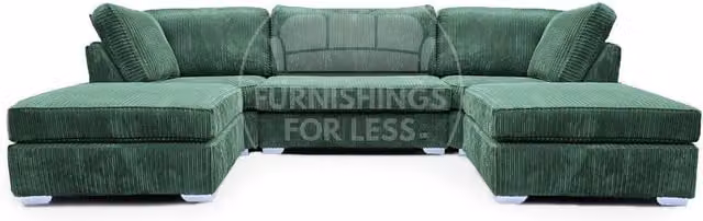 Furnishings For Less UK Bishop U-Shaped 5 Seater Large Sofa in Green Jumbo Cord Fabric with Matching Ottoman and Removable Covers
