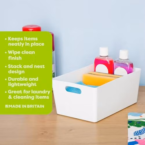 Wham Studio Rectangular Plastic Storage Baskets with Handles, White, 3.9L – 3