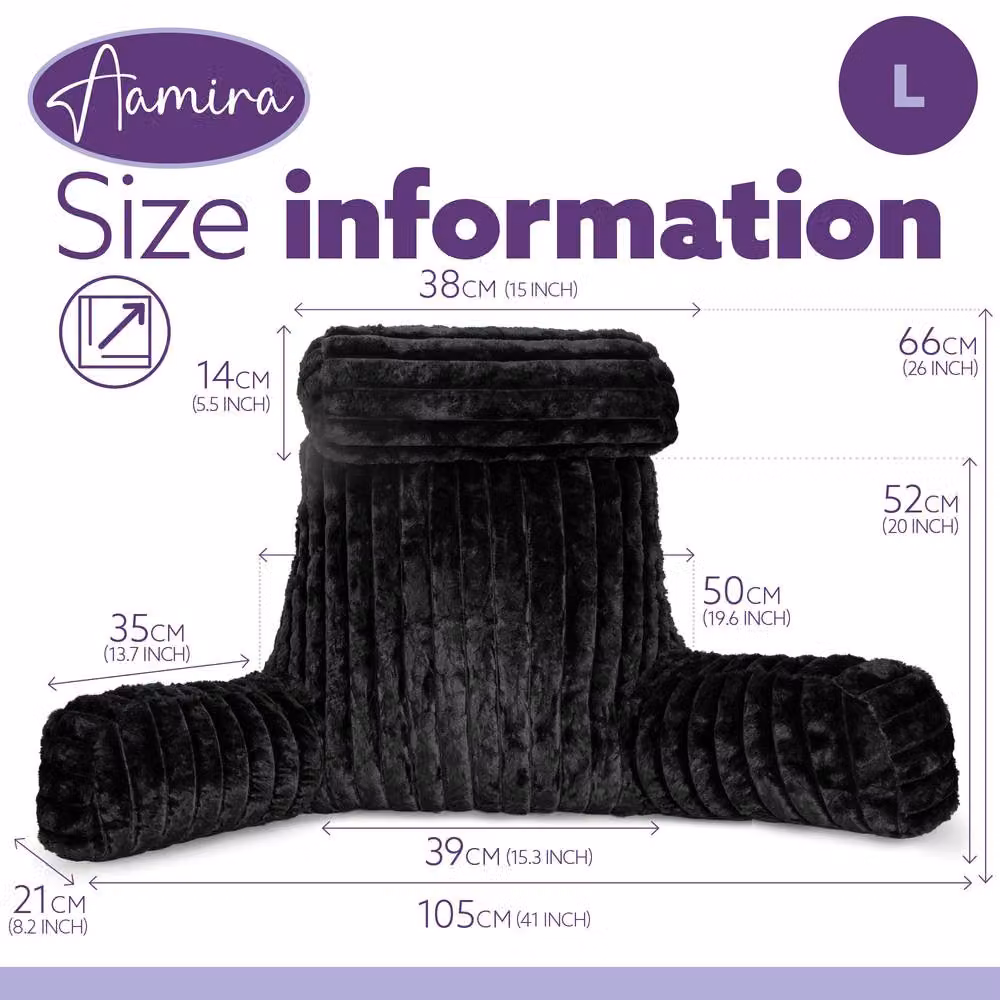 Aamira Black Faux Fur Ribbed Memory Foam Reading Pillow and Wedge Support Cushion – 8