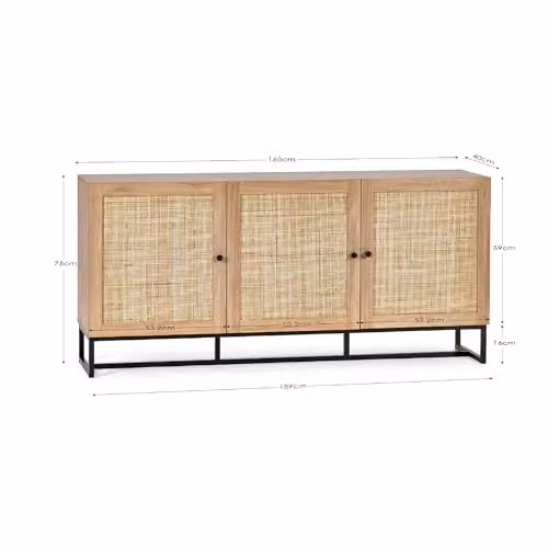 Julian Bowen Padstow Rattan 3 Door Sideboard in Oak, W/D/H: 160 x 40 x 75 cm – 2