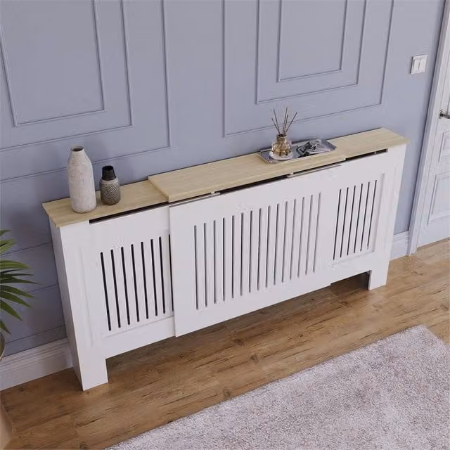 SPETLEK White Modern Geometric Wood Radiator Cover W/H/D: 140 x 83 x 19 cm