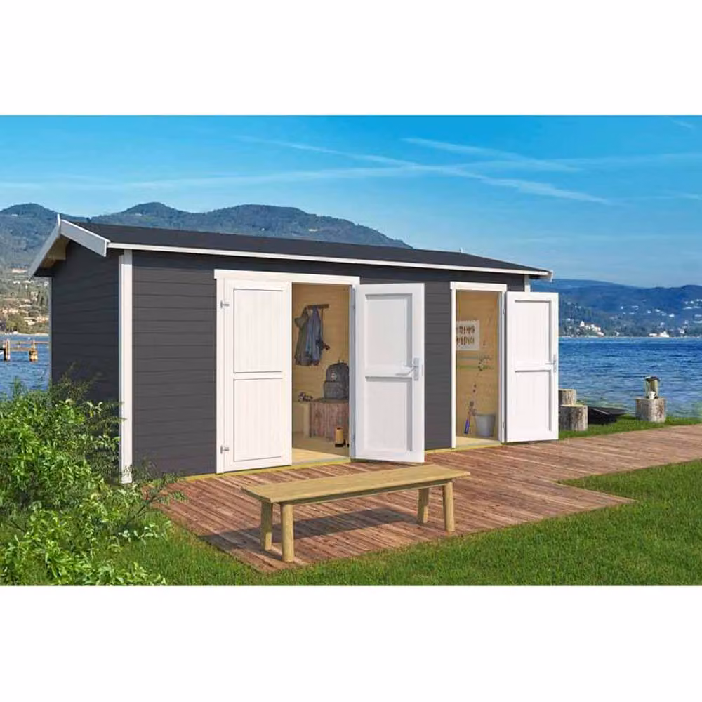 Lasita Maja Ltd Tuvalu XL Log Cabin Garden Room and Home Office in Natural Wood, W: 331.2 cm, D: 540 cm, H: 250.8 cm