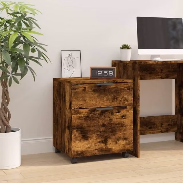 Berkfield Home Mobile File Cabinet in Smoked Oak Brown with Castors, W/D/H: 45 x 38 x 54 cm – 1