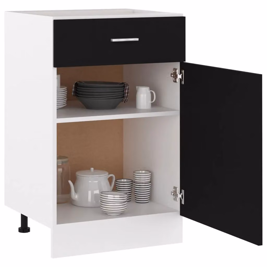 Berkfield Home Black Modern Kitchen Base Unit with Internal Drawers and Shelves, W/D/H: 50 x 46 x 81.5 cm – 3
