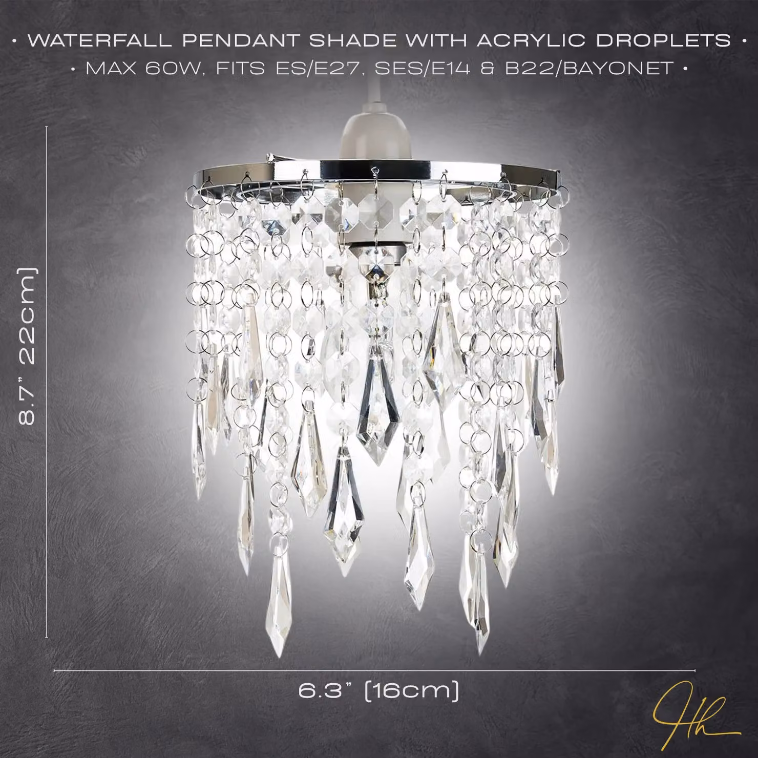 Happy Homewares Modern Waterfall Design Pendant Shade with Transparent Acrylic Droplets and Beads – 3