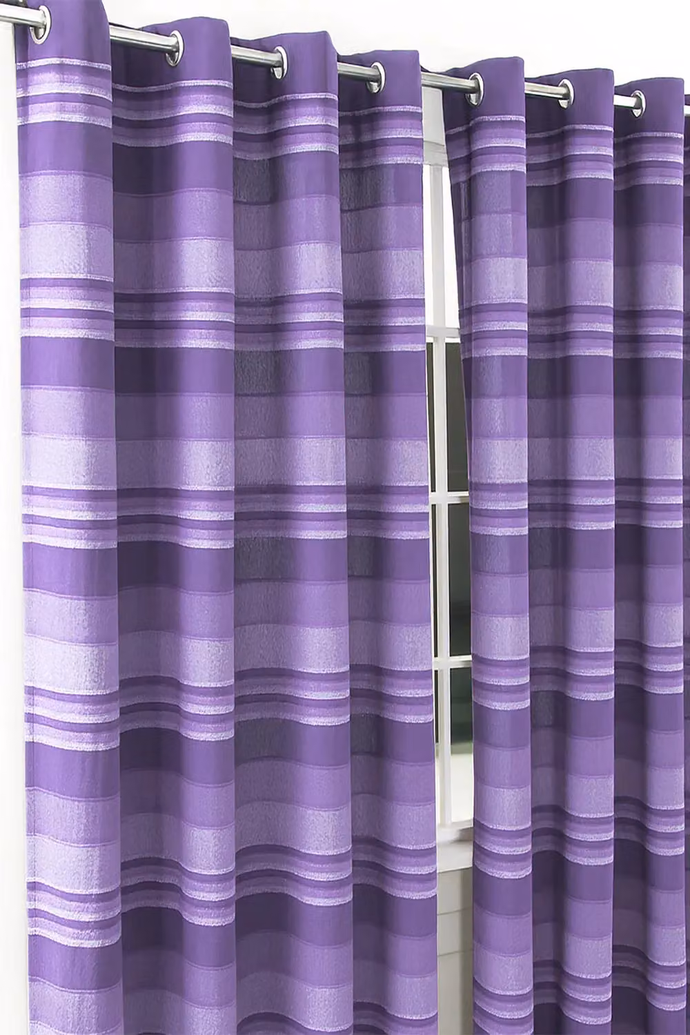 Homescapes Morocco Striped Cotton Eyelet Curtain Pair in Purple, Width: 140 cm, Drop: 137 cm – 2