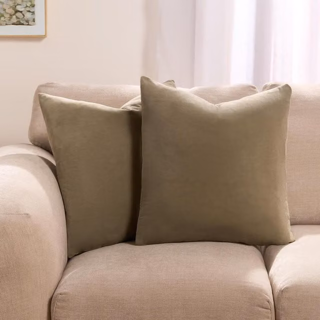 Sienna Pack of 4 Plain Green Matte Velvet Square Cushion Covers, 45 cm