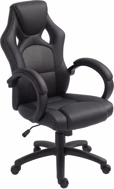 KORVIXA Black Synthetic Leather Executive Racing Swivel Gaming Office Chair with Headrest and Armrests – 1