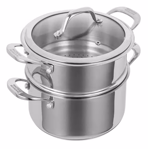 Kuhn Rikon 2-Tier Stainless Steel Steamer Set with Glass Lid, Silver, 3.1 l, Diameter: 20 cm – 1