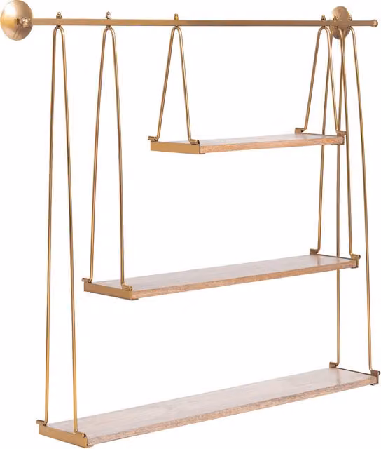 MH London Luna 3 Tier Wall Mounted Industrial Shelf in Gold and Wood