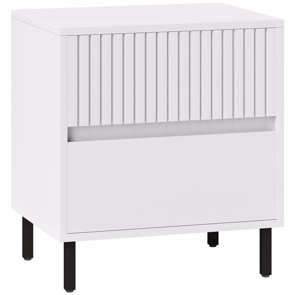 Wyld Haus Cove White 2 Drawer Bedside Table with Indented Line Detail – 2