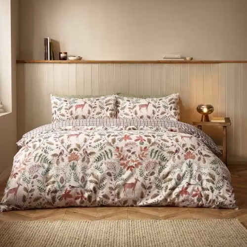 Catherine Lansfield Woodland Stag Reversible Microfibre Duvet Cover and Pillowcase Set, Cream/Beige, King Size (Duvet: 180 x 200 cm, Pillowcase: 50 x 75 cm) – 1