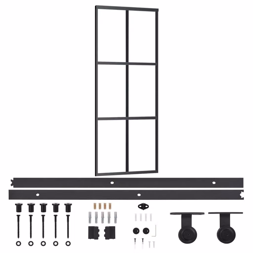 Berkfield Home Sliding Glass and Aluminium Door with Hardware Set, Black, W: 76 cm, H: 205 cm – 2