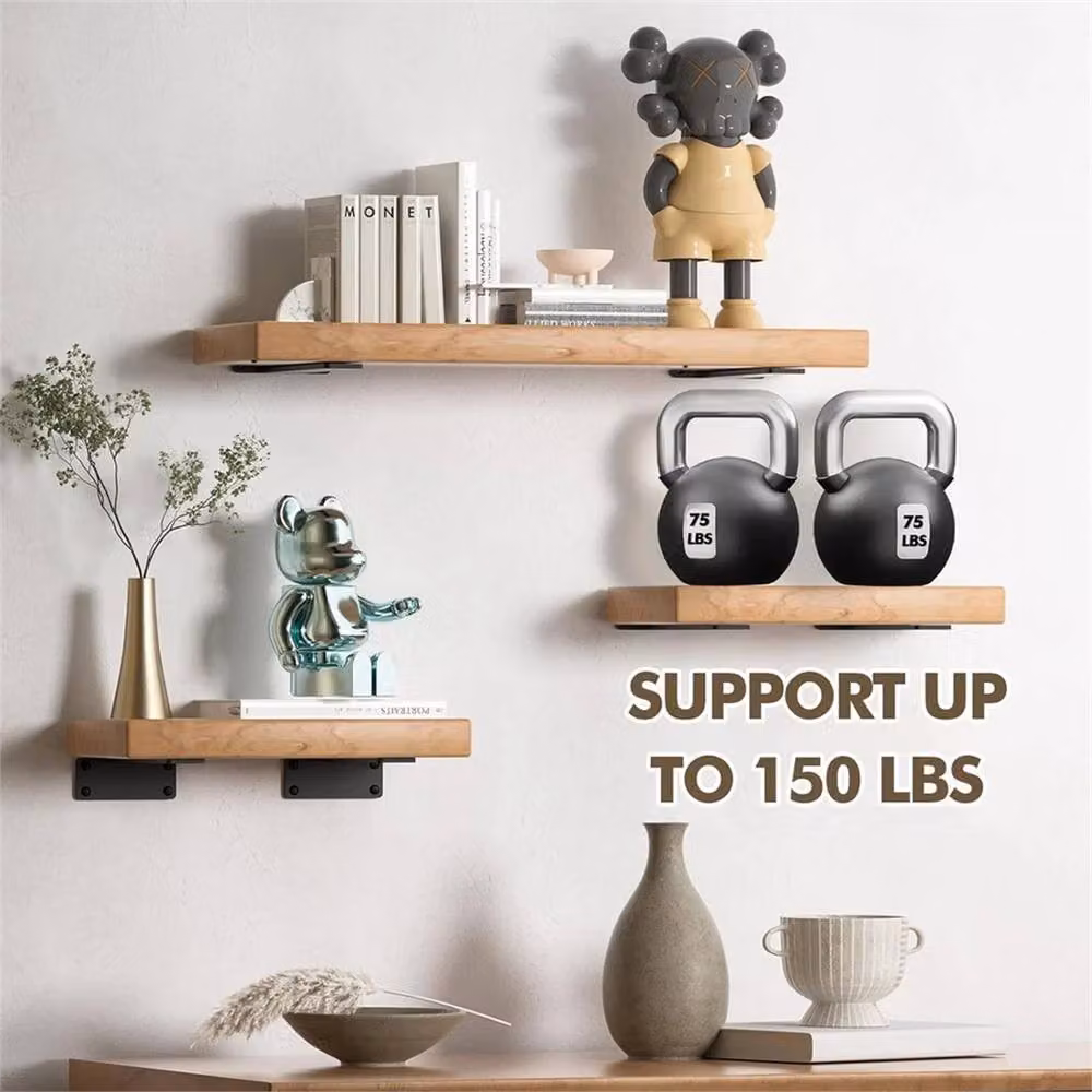 Nordara 6-Piece Heavy Duty Metal Floating Shelf Brackets in Black, 15 cm – 2