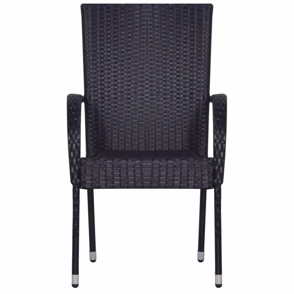 Berkfield Home 3 Piece Black Rattan and Metal Garden Dining Set with Glass Top – 3
