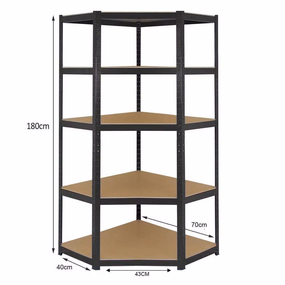 PAWNORA 5 Tier Heavy Duty Corner Shelving Rack in Black with Adjustable Metal and MDF Shelves – 2
