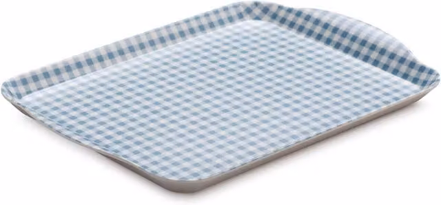 Zeal Blue Gingham Melamine Rectangular Tray with Handles, W: 27 cm, D: 21 cm