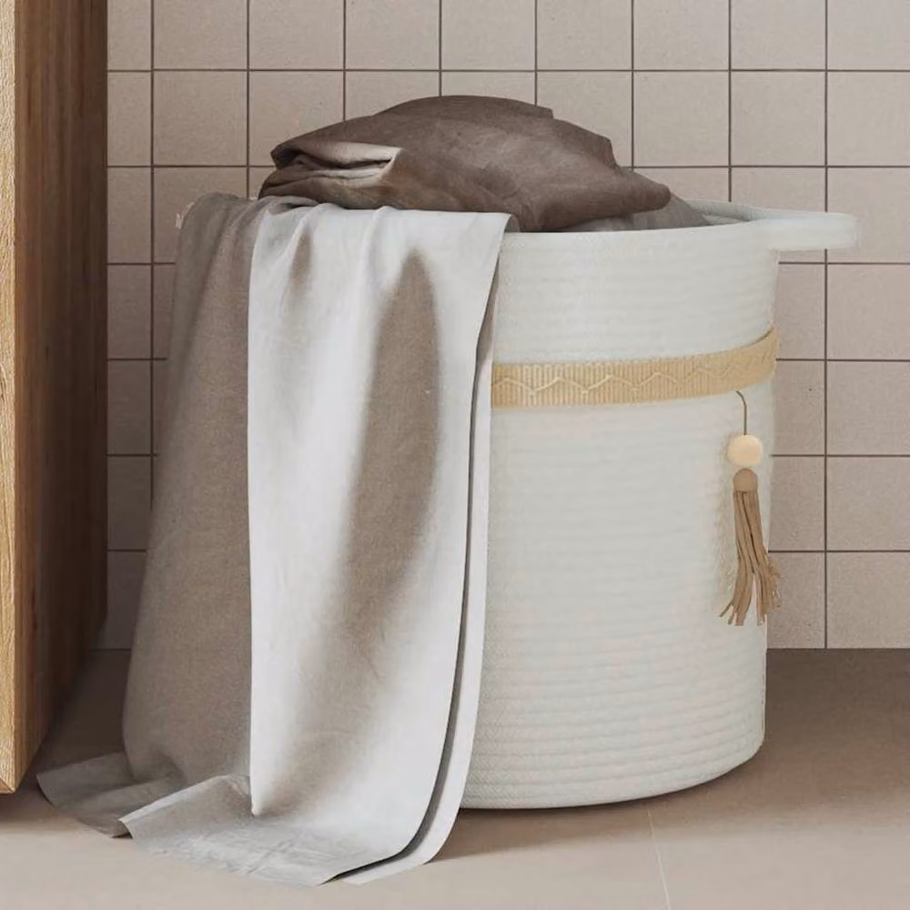 Berkfield White Cotton Open Weave Storage Basket with Handles W: 38 cm, H: 36 cm – 2