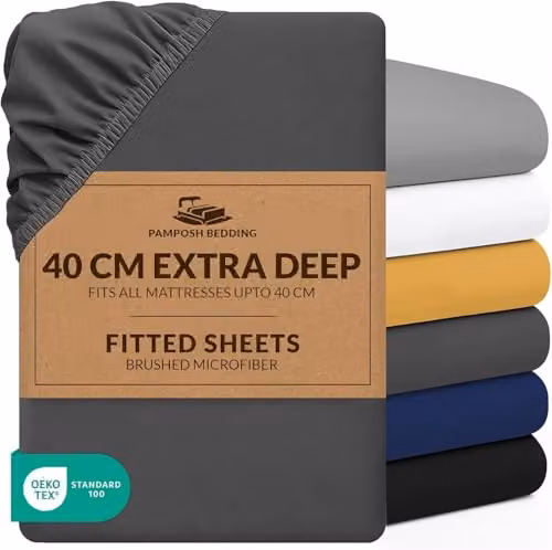 Pamposh Grey Brushed Microfibre Extra Deep Fitted Sheet, W/D/H: 200 x 200 x 40 cm
