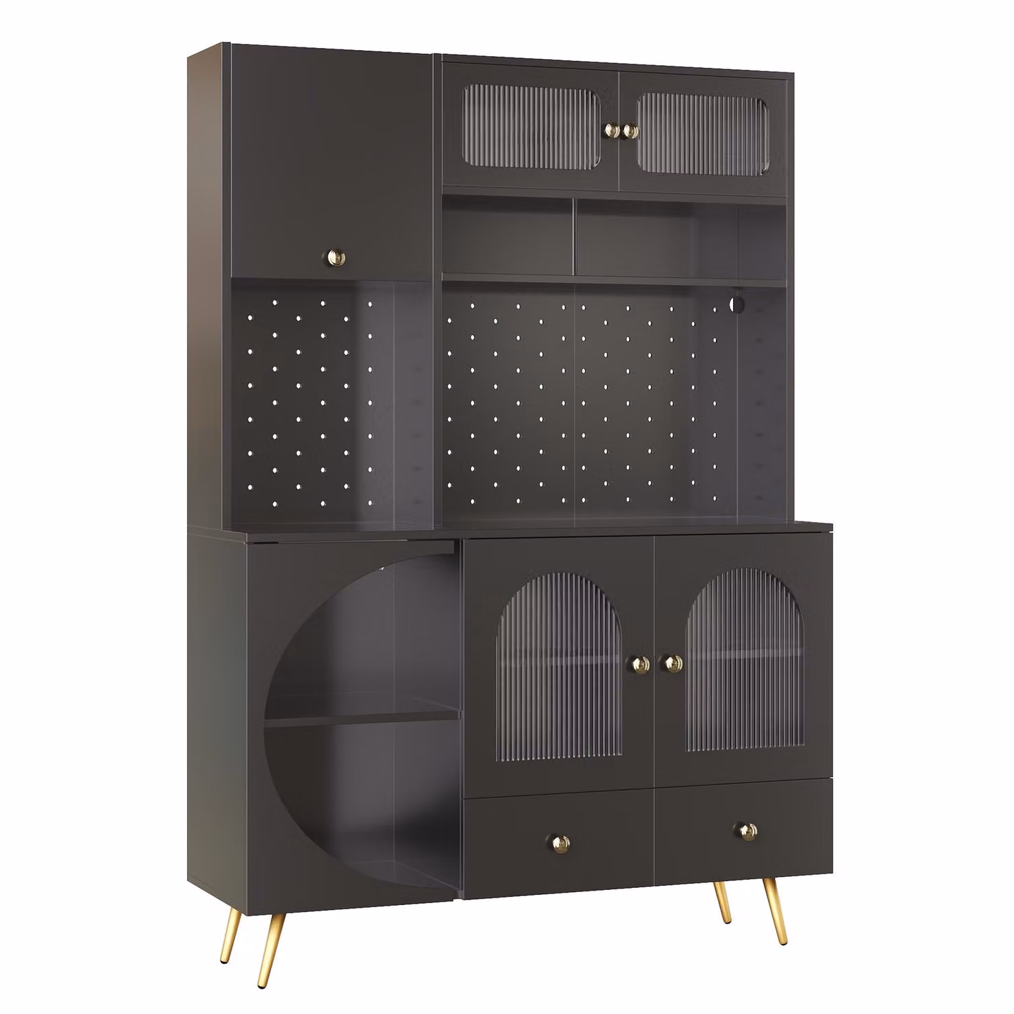 Aosom UK Modern Tall Kitchen Cabinet in Black with Built-In Power Outlets, 2 USB Ports and App-Controlled LED Lighting, W: 40 cm, D: 40 cm, H: 176 cm – 2