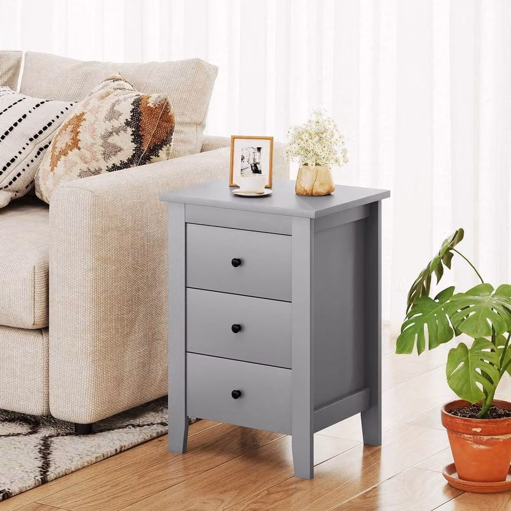 KORVIXA Modern Grey Wooden Bedside Table and Nightstand – 4