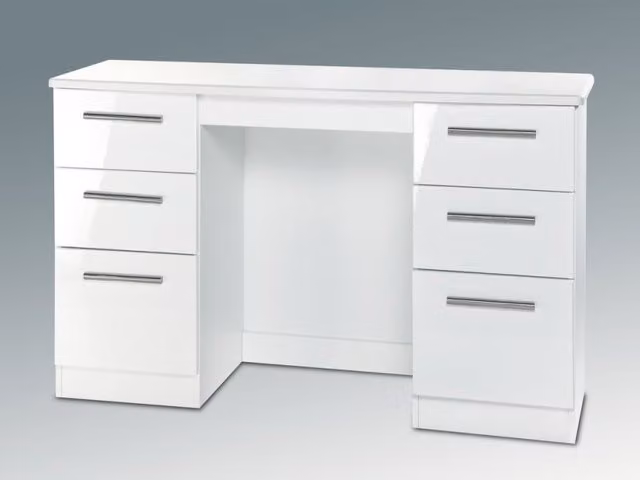 Knightsbridge White High Gloss Double Pedestal Dressing Table