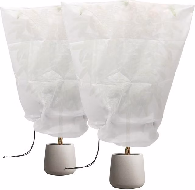 Harbour Housewares Set of 2 White Polyester Plant Fleece Frost Protection Covers with Drawstring, W/H: 80 x 120 cm – 1