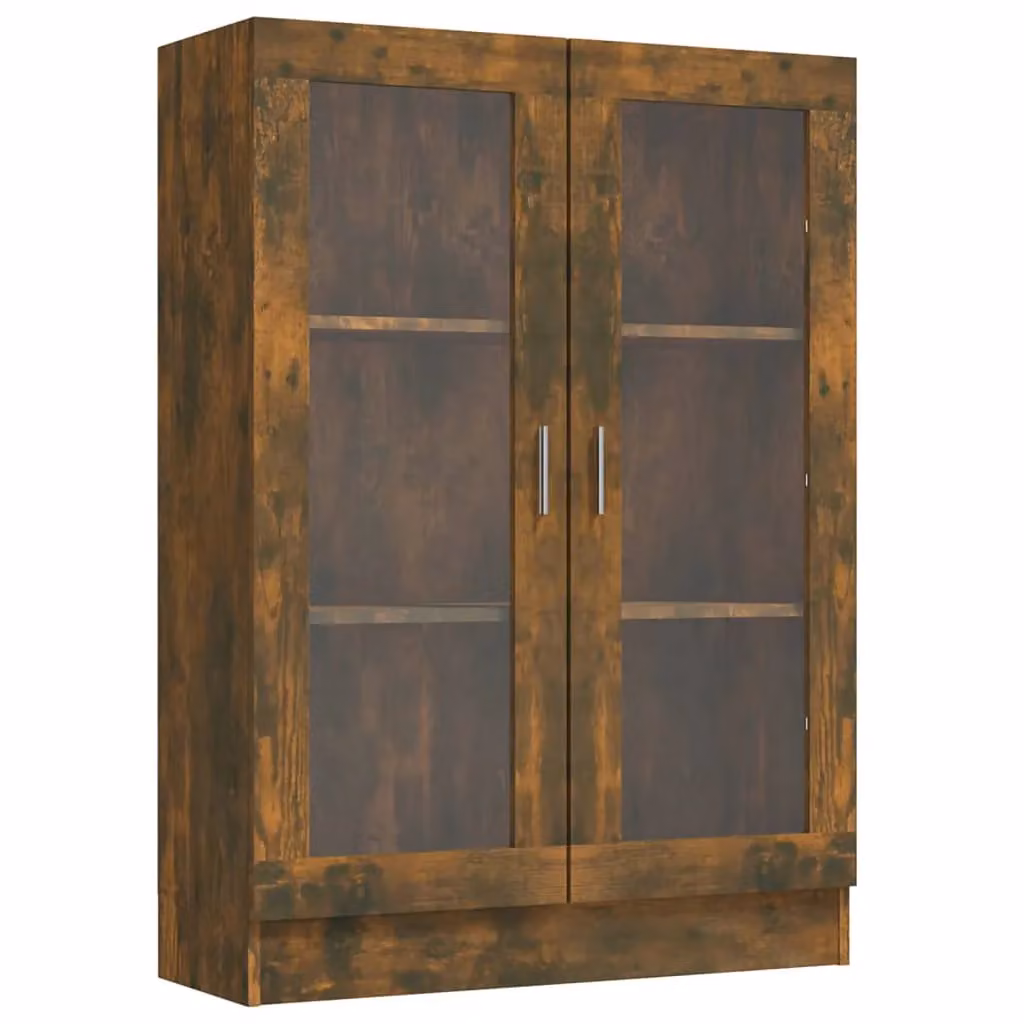 Berkfield Home Smoked Oak Vitrine Cabinet with Glass Doors, Brown, W/D/H: 82.5 x 30.5 x 115 cm – 2