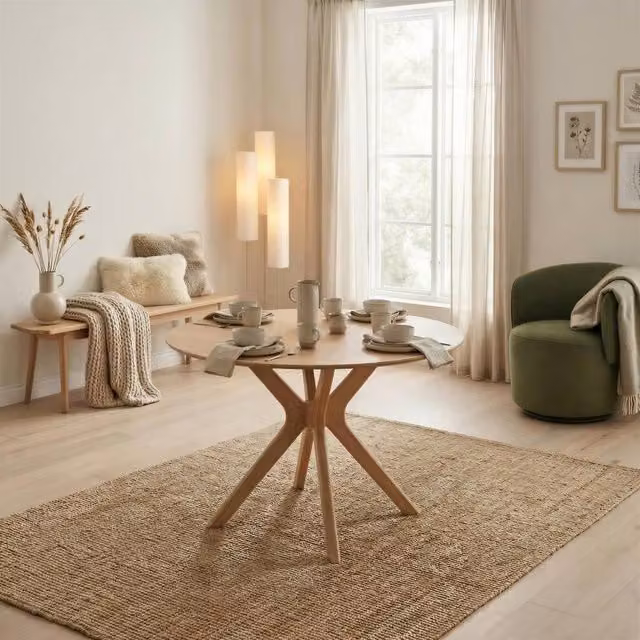 FurnitureboxUK Mette Round Oak Veneer Wood Dining Table in Brown, Diameter: 115 cm, Height: 75 cm