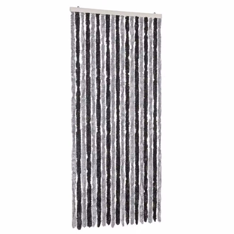 Berkfield Home Chenille Fly Curtain in Grey and Black, W: 56 cm, H: 200 cm