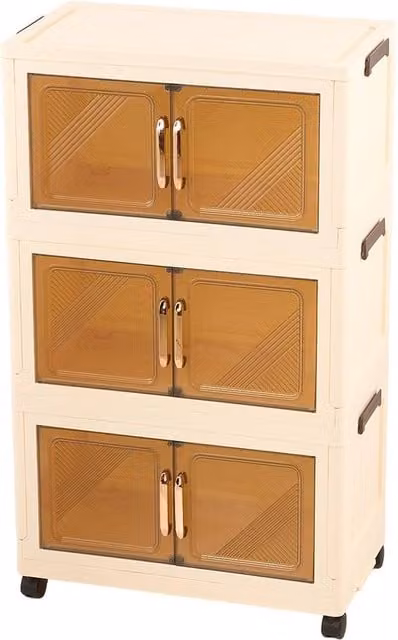Living and Home Transparent Plastic Rolling Storage Cabinet with Hinged Doors