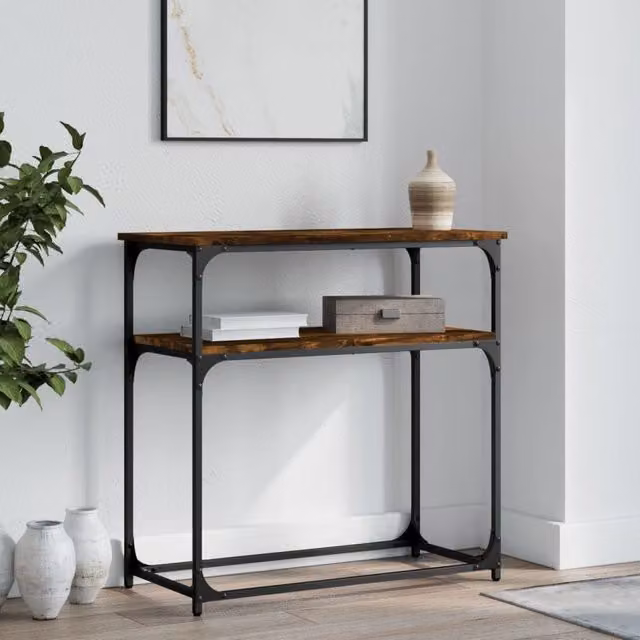 Berkfield Home Industrial Console Table in Smoked Oak Brown, W/D/H: 75 x 35.5 x 75 cm
